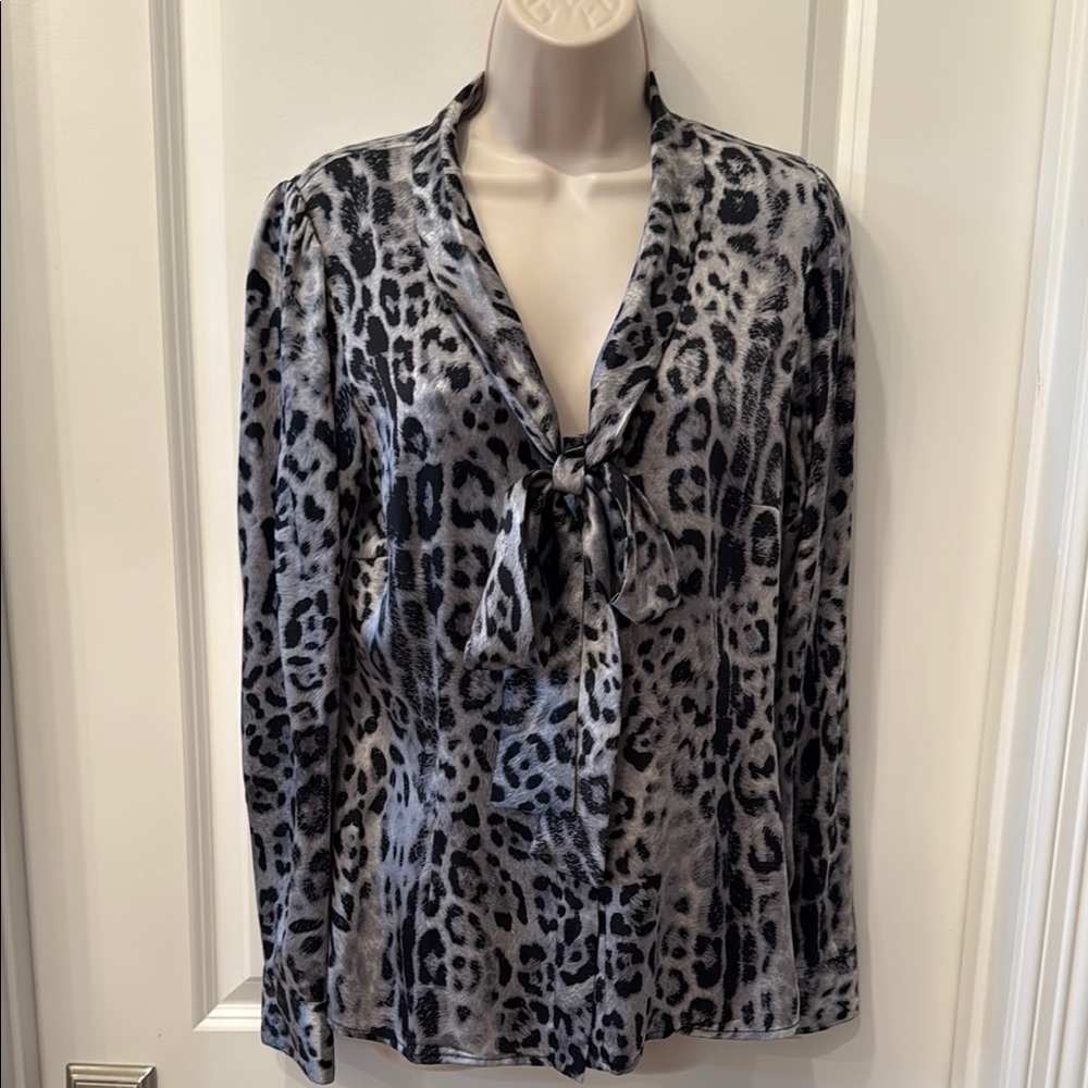 Leopard Print Silk Tie-Front Blouse